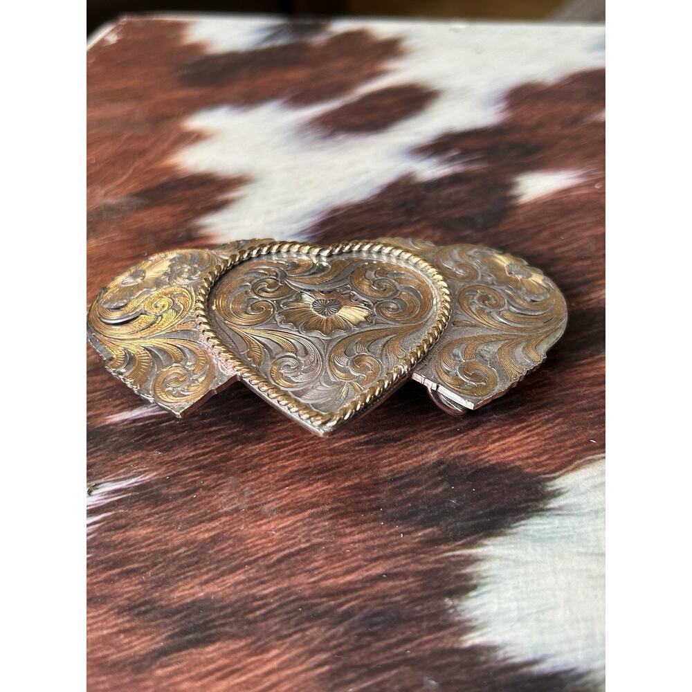 Vintage Triple Heart Sterling Silver Plate Montana Silversmiths Belt Buckle - Picture 10 of 10
